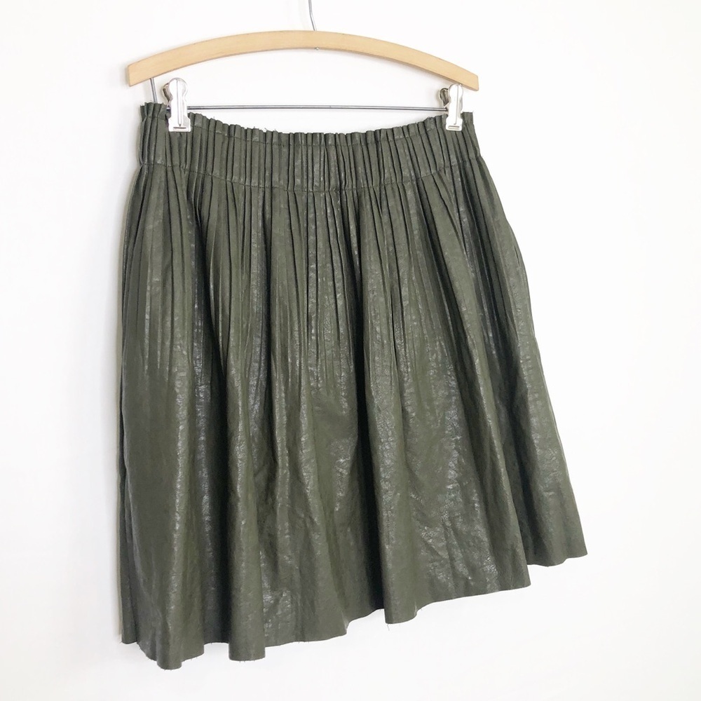 Anthropologie olive green faux, leather pleated skirt - Picture 8 of 11